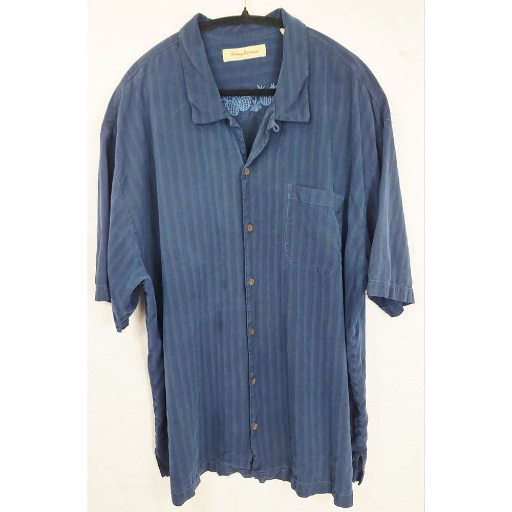 Tommy Bahama Mens Blue 100% Silk Short‎ Sleeves Button Up Shirt Size XXL